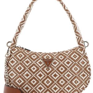 Guess Brown and White Geometric Shoulder Bag